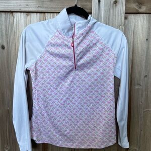 Greg Norman Play Dry White and Pink Patterned Long Sleeve Golf Top Size SP